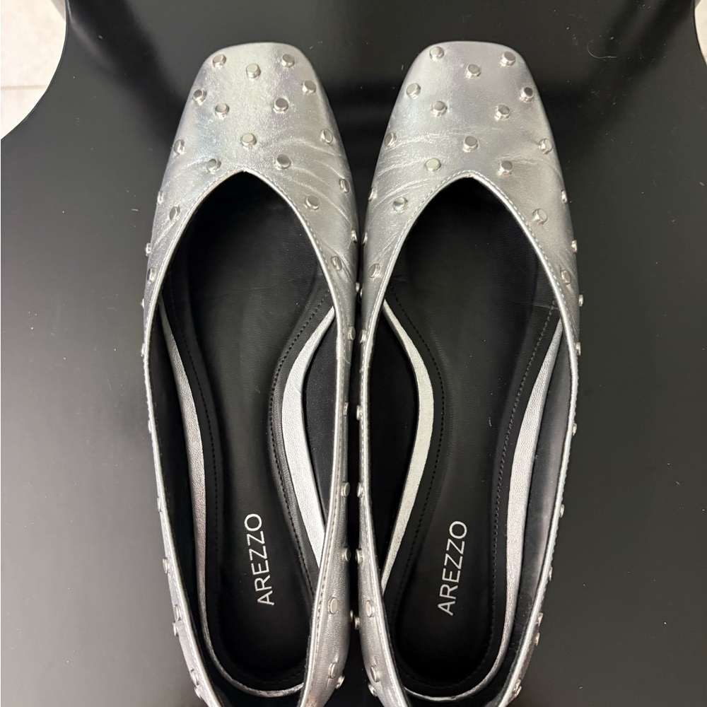 Arezzo Silver Studded Women's Flats - Picture 4 of 6